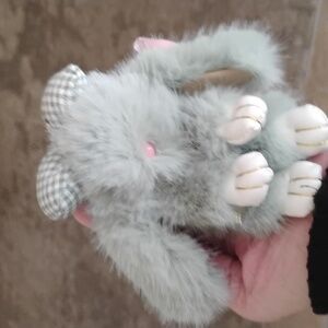 Green fluffy bunny bag charm